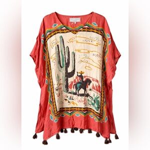 Double D Ranch Southwestern Poncho with Cactus and Cowboy Design